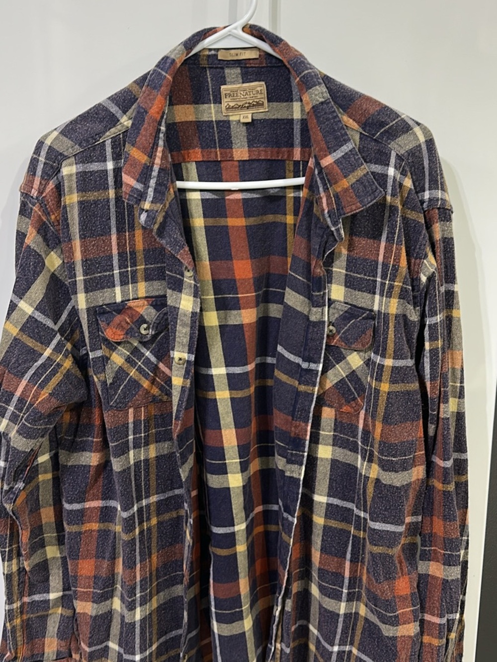 Free Nature Plaid Flannel Shirt Jacket - Navy, Rust, Cream
